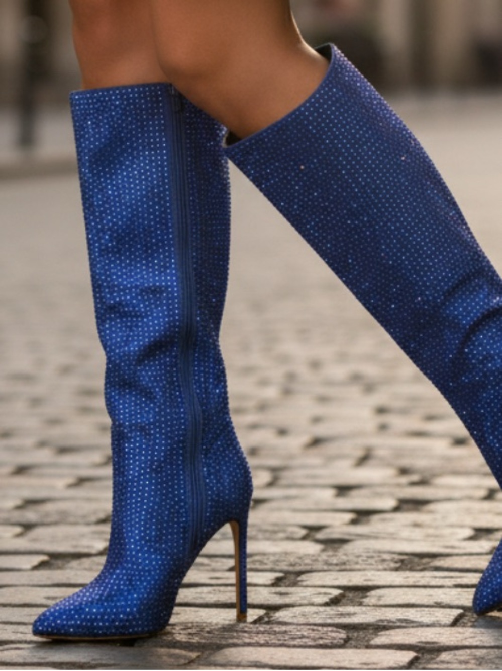 Size 8 / Blue Crystal-Stone High Heel Boots - Women - Picture 4 of 4